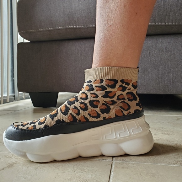 New! Slay Leopard Sock Platform Sneakers - Picture 4 of 7